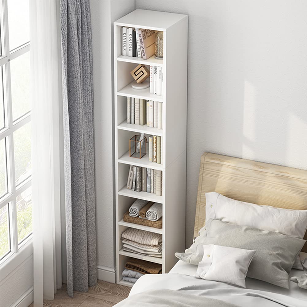 Small Narrow Corner Bookcase - 71" Tall Gap Storage Cabinet, Oak