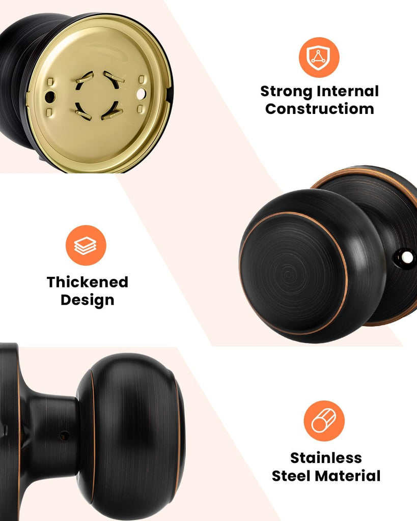 1 Pack Oil Rubbed Bronze Door Knob Dummy, Half Bronze No-Turning Dummy Closet Doors Single-Sided Door Locks (2