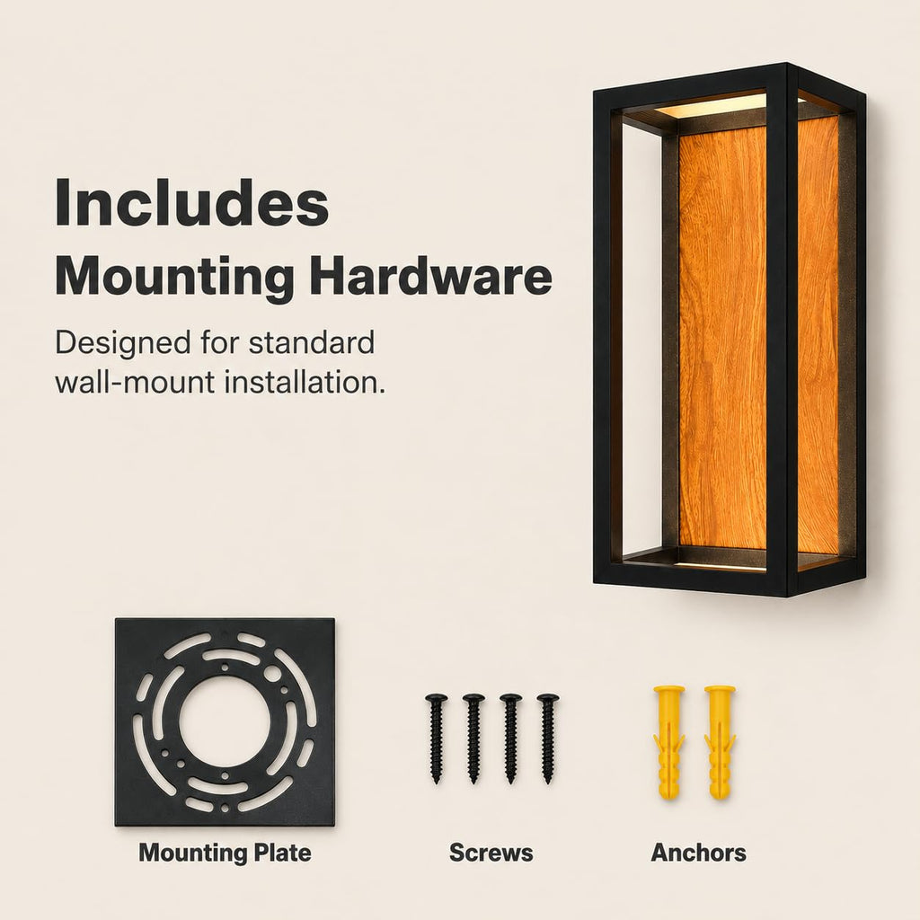 Dusk to Dawn Outdoor Wall Light, Wood Grain Black Frame, IP54