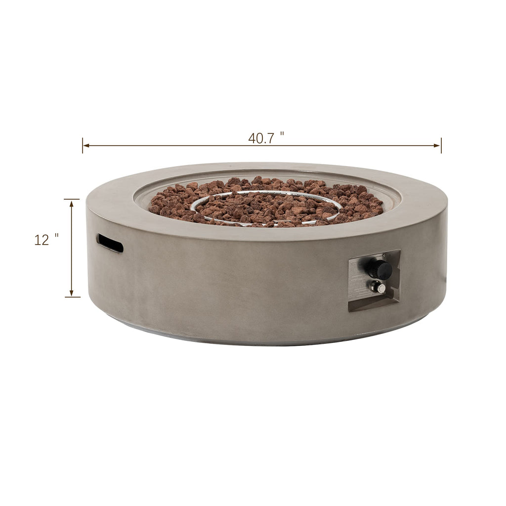 Outdoor 42" Fire Pit Table, 50000 BTU Gray Patio Fire Table, Concrete Round Gas Fire Table w Lava Rocks