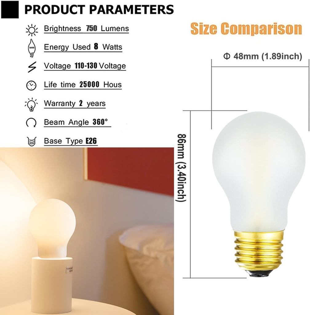 Frosted A15 Led Bulb 8W Equal 75 Watt E26 Light Bulb Soft White