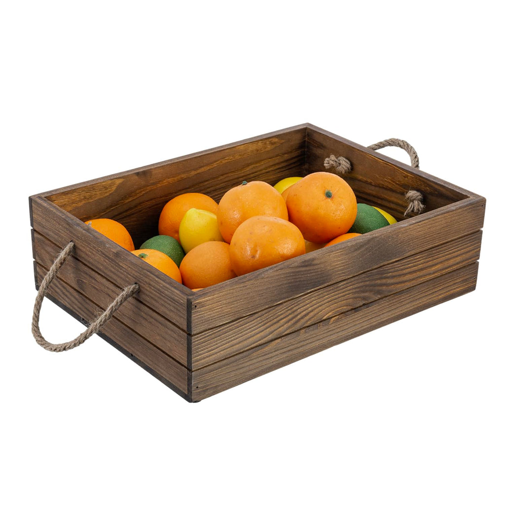 15 Inch Rustic Wood Storage Box, Farmhouse Crate with Handles