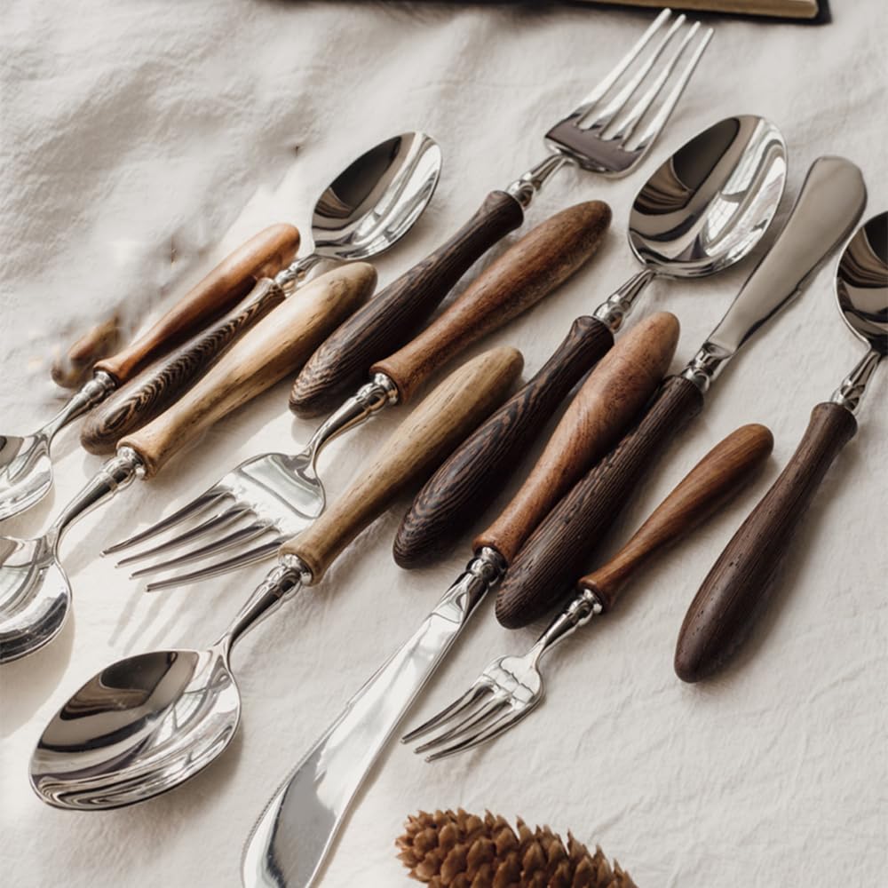 30 Piece Silverware Set Service for 6, Premium Wooden Handle Stainless Steel Flatware Set Home Include Fork Knife