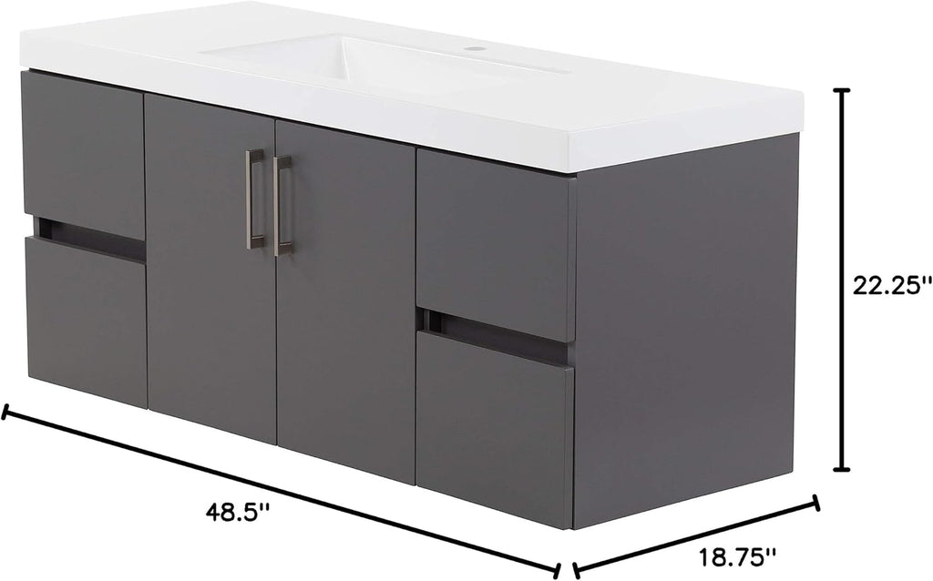 Spring Mill Cabinets Innes 48 Inch Floating Bathroom Vanity with White Single Sink Top, 2-Door Cabinet