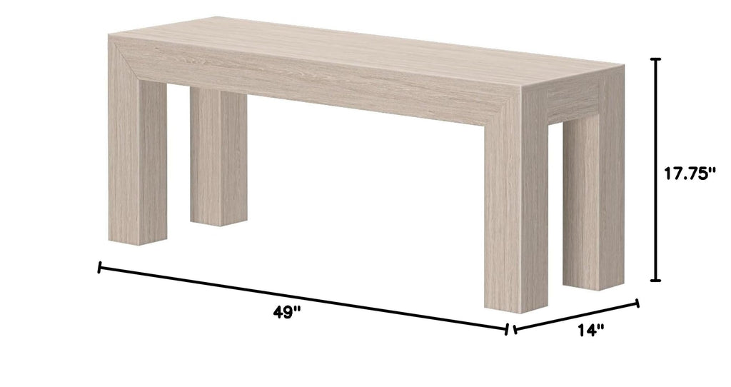 Modern Dining Bench, 49 Inch, Seashell Wirebrush