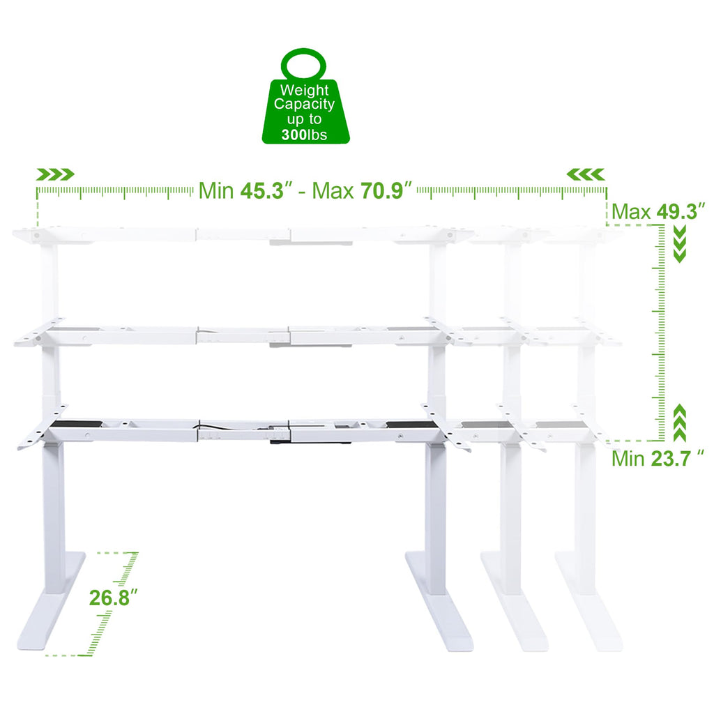 Dual Motor Standing Desk Frame 3 Tier Legs Sit Stand up Electric Height Adjustable Desk Base (White)