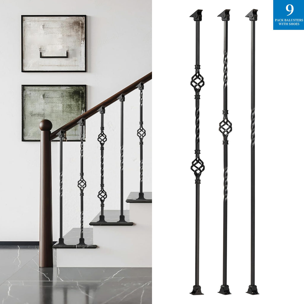 Balusters for Staircase Interior - Stair Spindles, Banister, Hollow, 1/2inch x 44inch, Single Basket, Double Basket