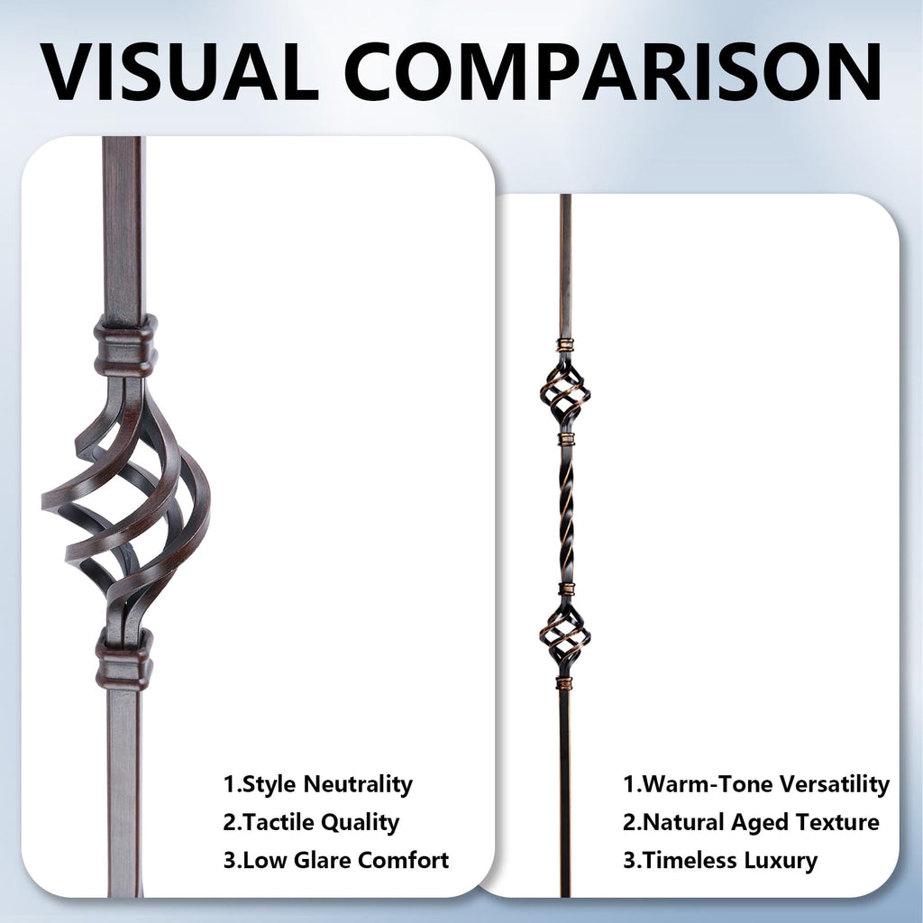 Antique Bronze Stair Balusters 1/2inch x 44inch, Oil Rubbed Bronze Skinny Scroll 3pk &Double Twist 6pk with Swivel