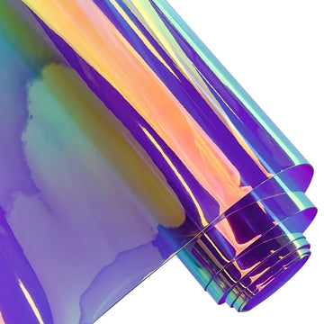 16 Gauge Holographic Iridescent Plastic Vinyl, 16"x54" Transparent Vinyl Fabric-Purple