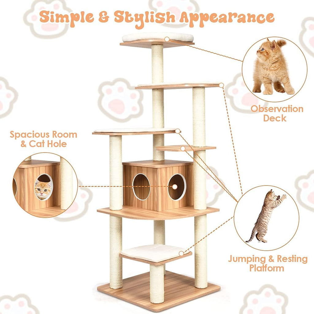69 Inch Wooden Tall Cat Tree