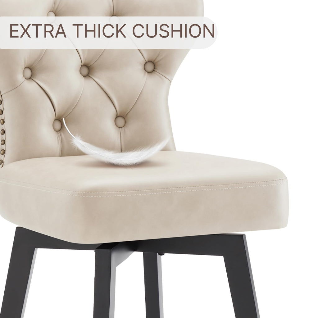 Counter Height Barstools 26 inch Upholstered Button Tufted Swivel Bar Stools with Back and Wood Legs Island, Set of