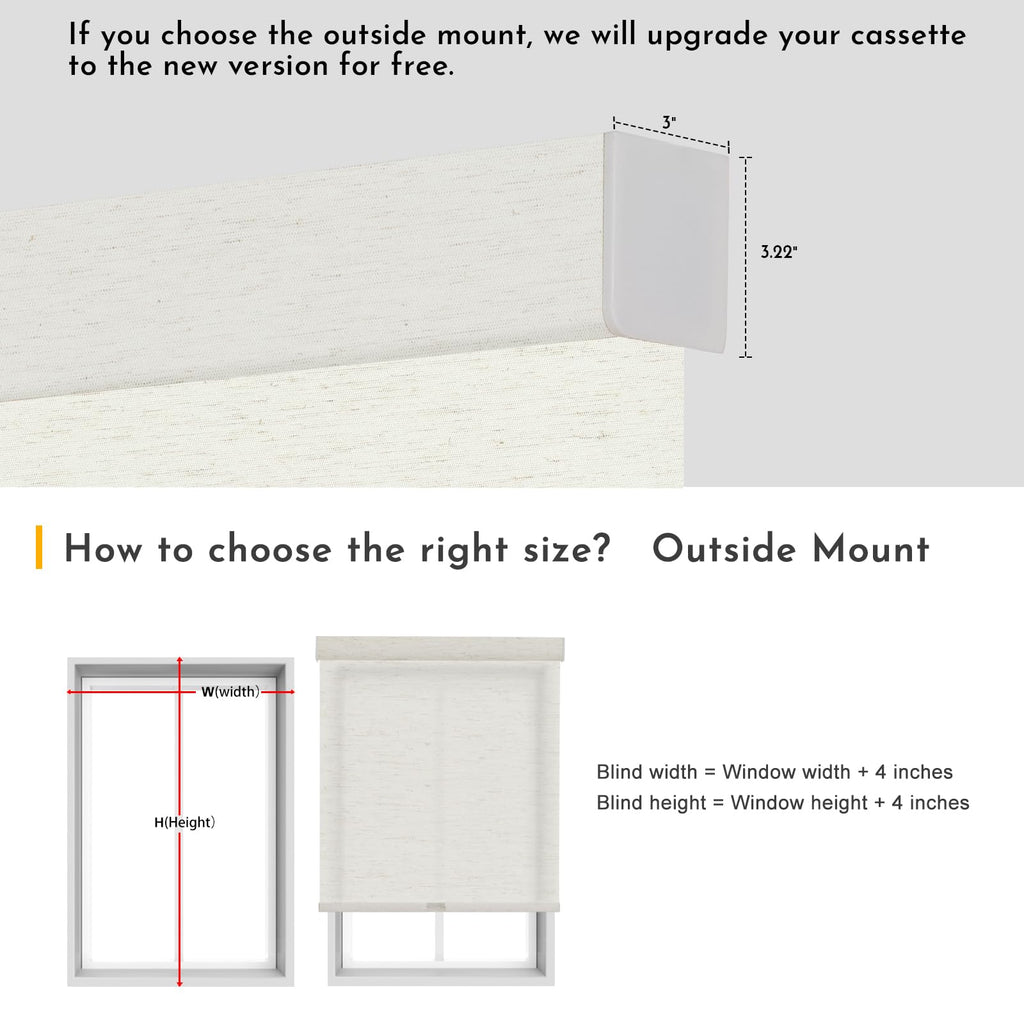 Smart Motorized Blinds with Remote, No Drill Automatic Roller Shades for Indoor Windows, Light Filtering Linen