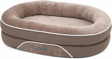 Beds Orthopedic Dog Bed for Large Dogs, Plush Faux Fur, Calming Bolster Sides, Non-Slip Base, Taupe and Beige