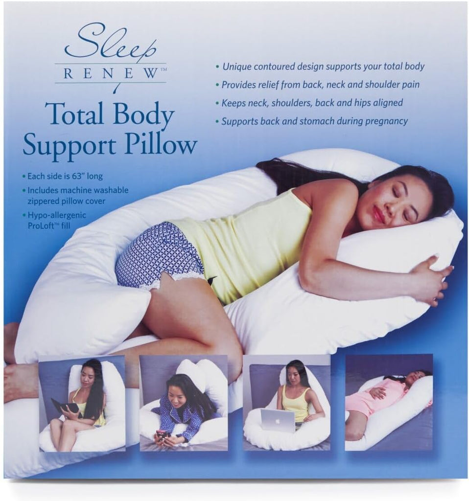 Total Body Support Pillow, U-Shaped Full Body Pillow for Side, Back & Stomach Sleepers, Over 11-Foot Wraparound