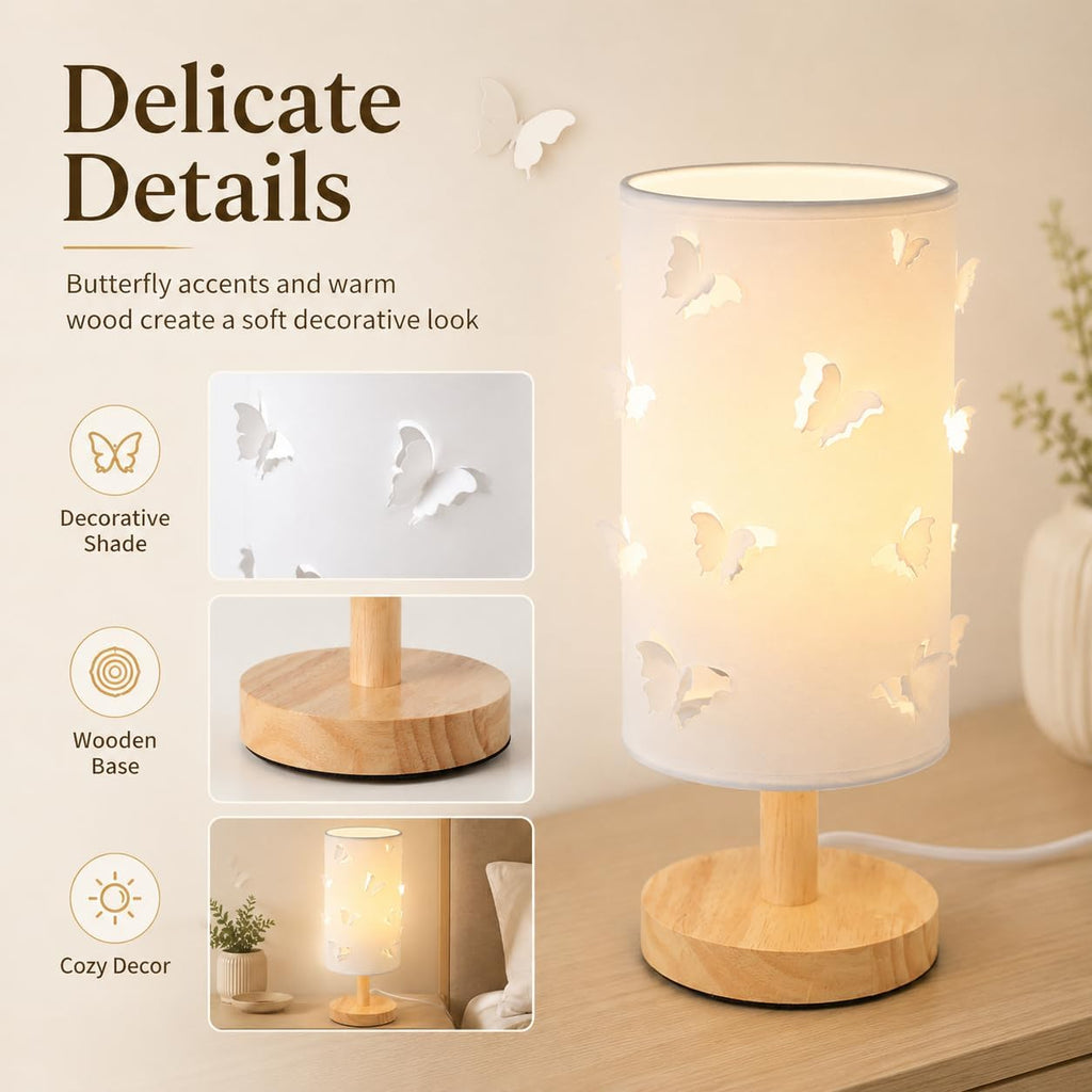 Dimmable Butterfly Lamp for Kids Room, Wood Bedside Lights,Kids Lamp