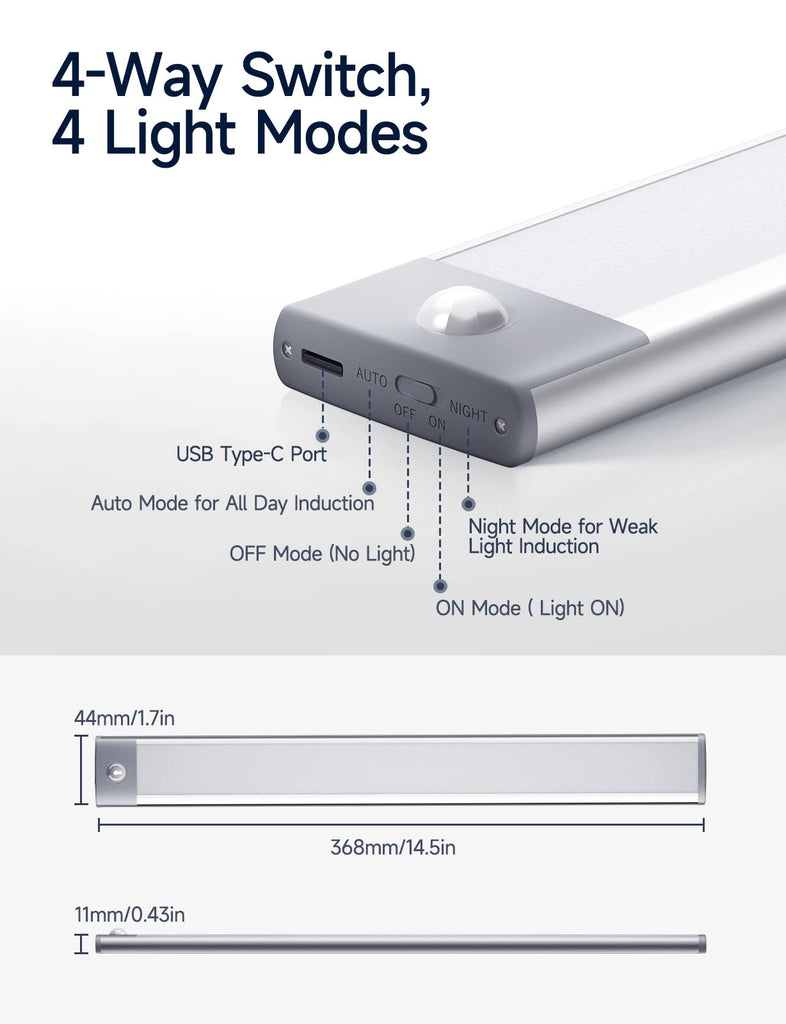 Under Cabinet Lights, Rechargeable Battery Operated Lighting, Wireless Motion Sensor Light Indoor,4 Modes Night