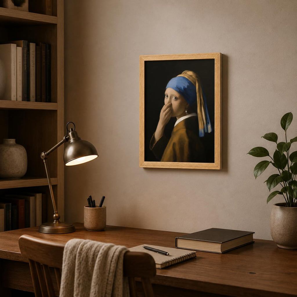 Vermeer Girl Canvas Wall Art Framed Humorous Museum Style Decor 12x16 Inch