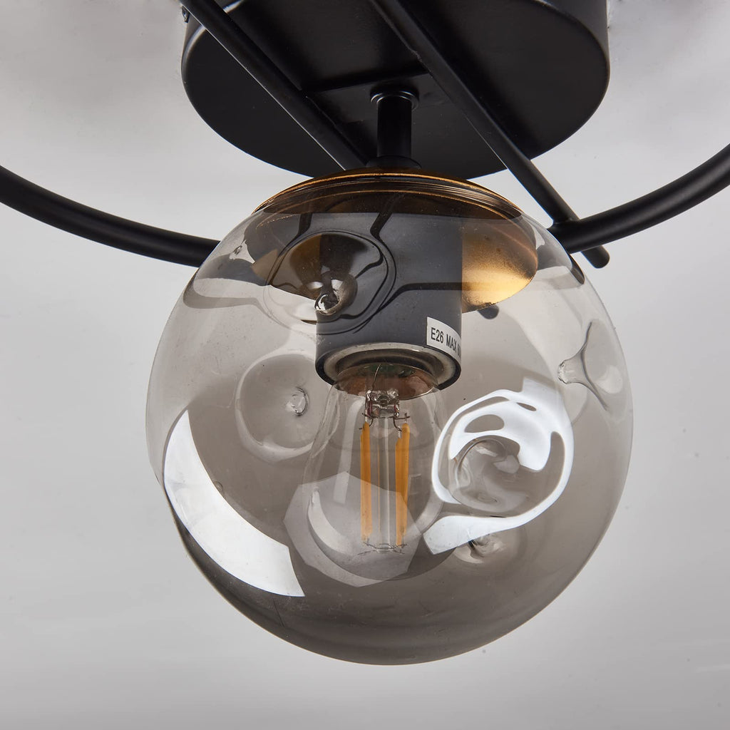 Matte black & gold finish Semi Flush Mount Ceiling Light Fixture Mid Century Modern Chandelier with Glass Globe Small