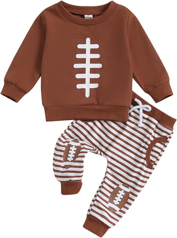Baby Boy Fall Clothes Set Long Sleeve Football Print Sweatshirt Pants Toddler Infant Outfits 6 12 18