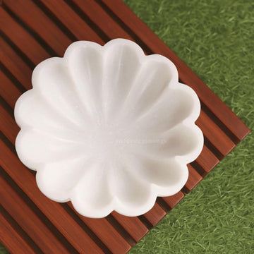 HandCrafted Marble Decorative Bowl | White Ruffle Scalloped Fluted Key/Fruit Ring Dish | Organic Modern Home Decor (6