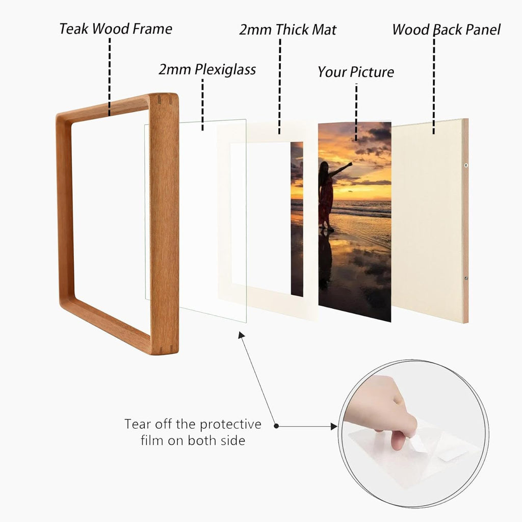16x20 Solid Teak Picture Frame, Matted for 12x16 Photos