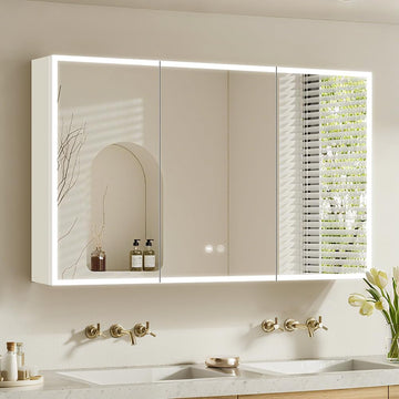 White LED Mirror Medicine Cabinets, Surface Mounted 40 x 24 Inch Bathroom Mirror Cabinet with Lights 3 Colors