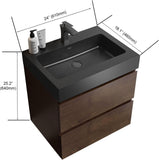 24" Floating Bathroom Vanity with Black Sink, Modern Bathroom Cabinet with Top and Soft Close Drawers