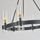 Black Wagon Wheel Chandelier, Modern Chandelier with Glass Shade, 6-Light Large Round Chandelier, Farmhouse Chandeliers for Dining Room, Living Room, Bedroom and Entryway A115-B09232JP4T