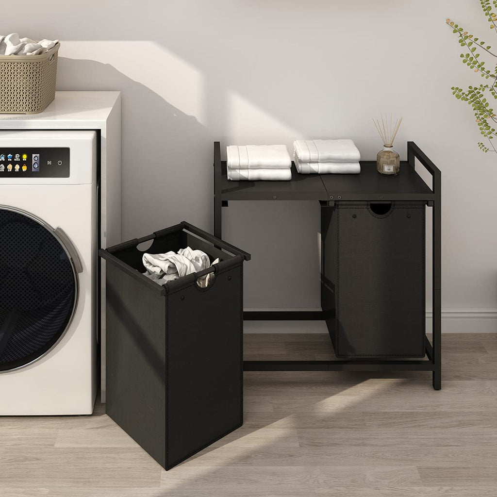 Laundry Hamper, Two-Color 2 × 48L Laundry Basket with 2 Removable Laundry Sorter Bags and Top Shelf, Clothes Hamper