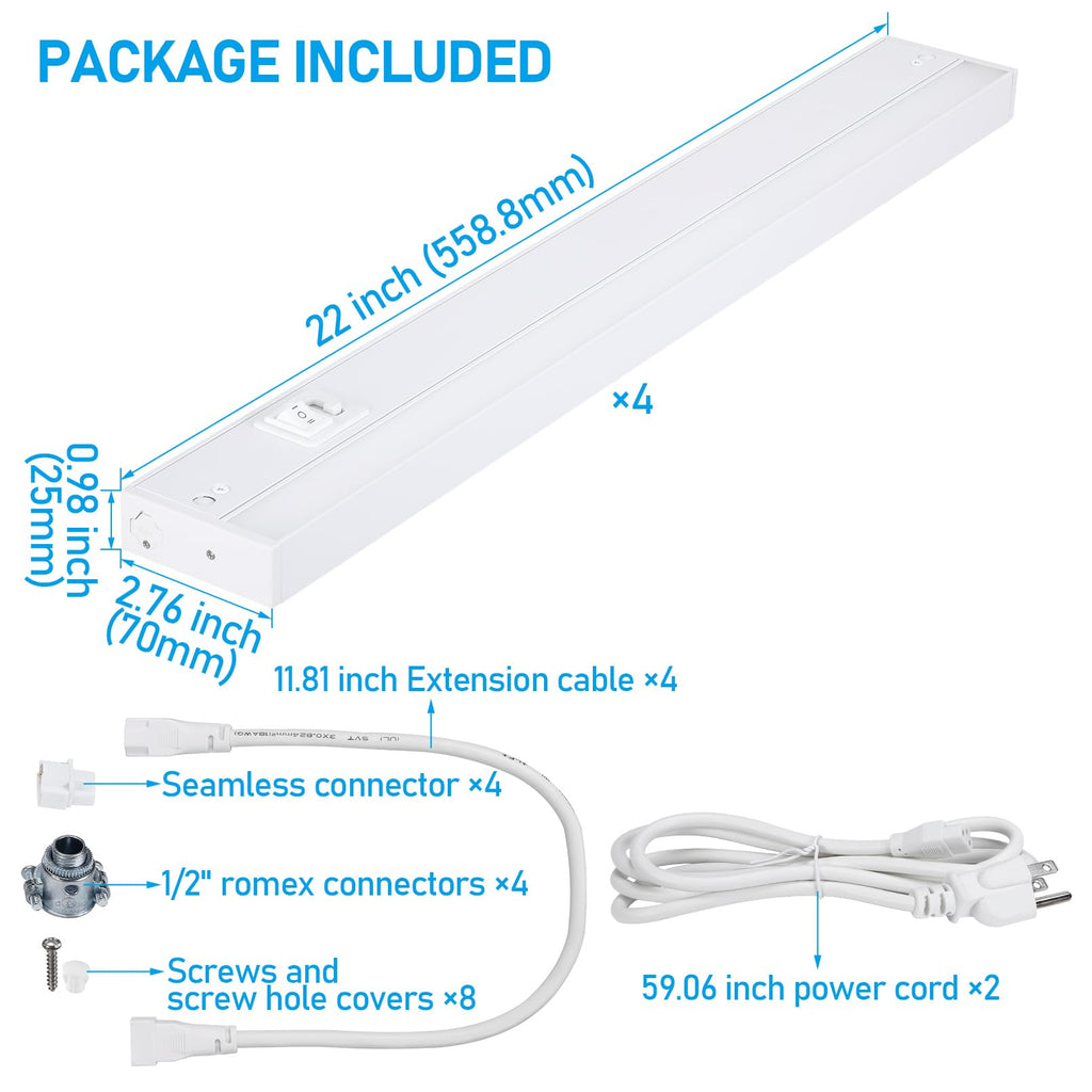 22 Inch 5CCT LED Under Cabinet Lighting Aluminum, White