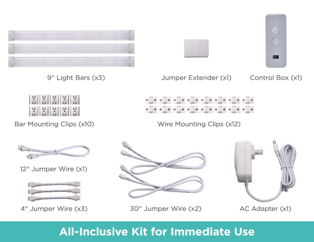 Under Cabinet Light Kit, Motion Sensor, Dimmable, Linkable, 3 Color Settings, Tool-Free, Cabinets and Closets, (3) 9"
