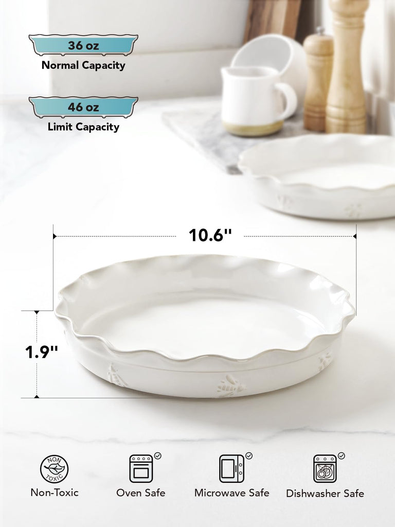 Pie Pans for Baking 10.6 Inch, Ceramic Deep and Fluted Pie Plate Dish with Ruffled Edge for Apple Pie, Oven Safe