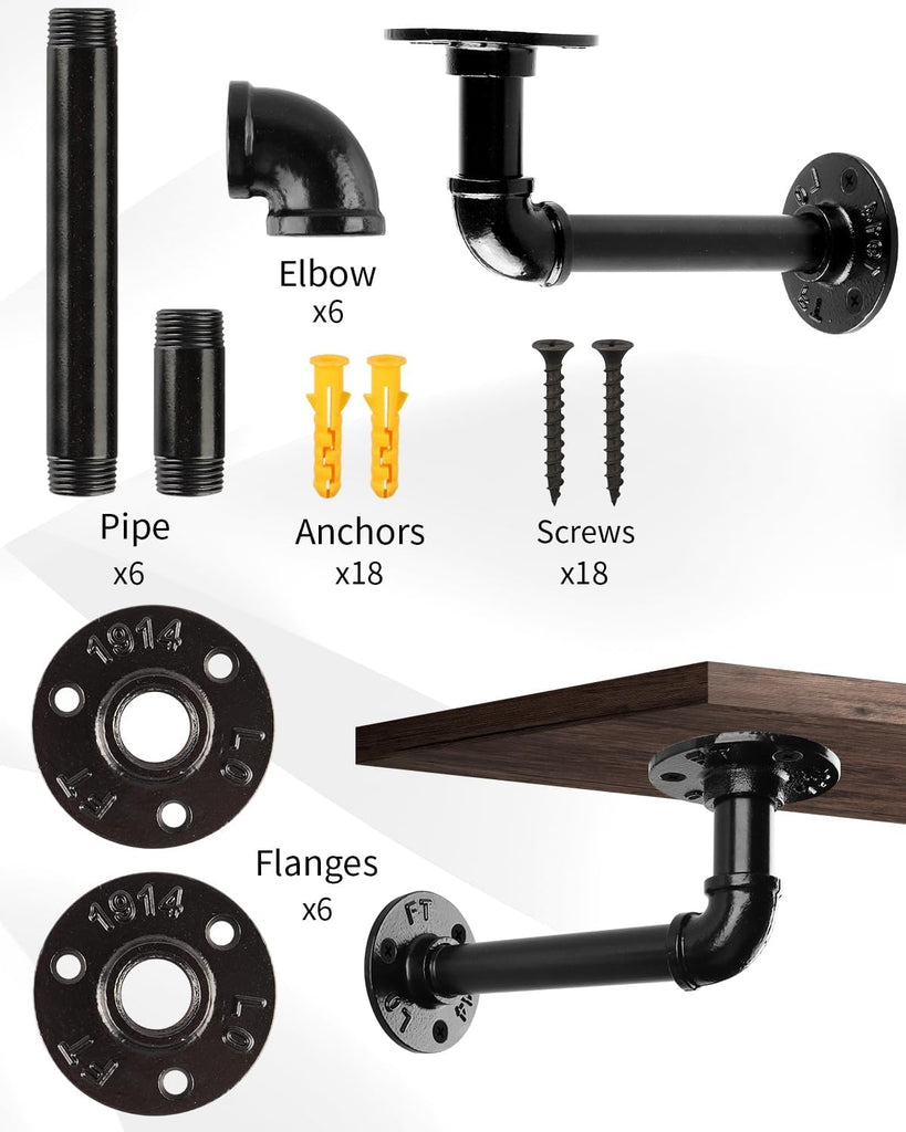 6Pcs 7"×4" L Pipe Shelf Bracket, Heavy Duty Wall Mount, DIY Shelving