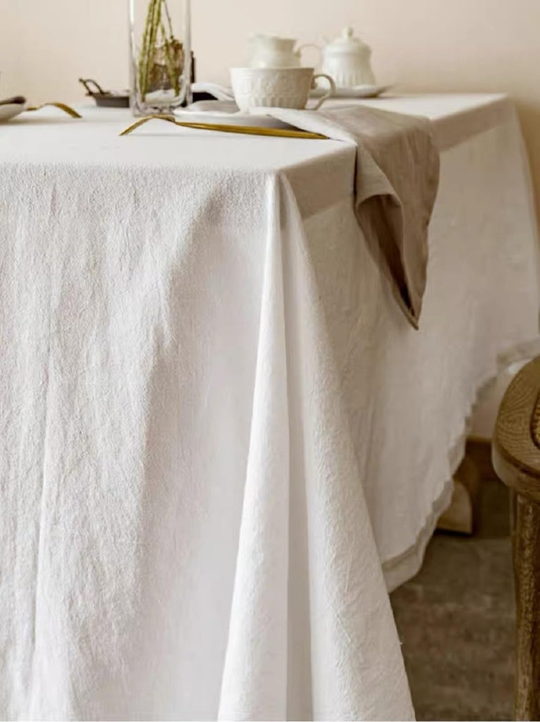 Cotton Tablecloth, 100% Cotton Fabric Table Cloth, Off White, 55 x 98 inch