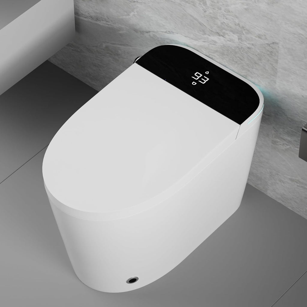 Smart Tankless Toilet with Built-In Bidet, Heated Seat, Auto Open and Close, Warm Water, Air Dryer, ADA Comfort Height, Foot Sensor, LED Display