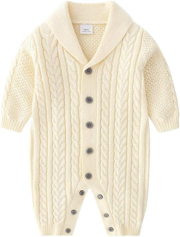 New Born Baby Boy Fall Winter Clothes Cable Knit Sweater Romper Jumpsuit Outfits