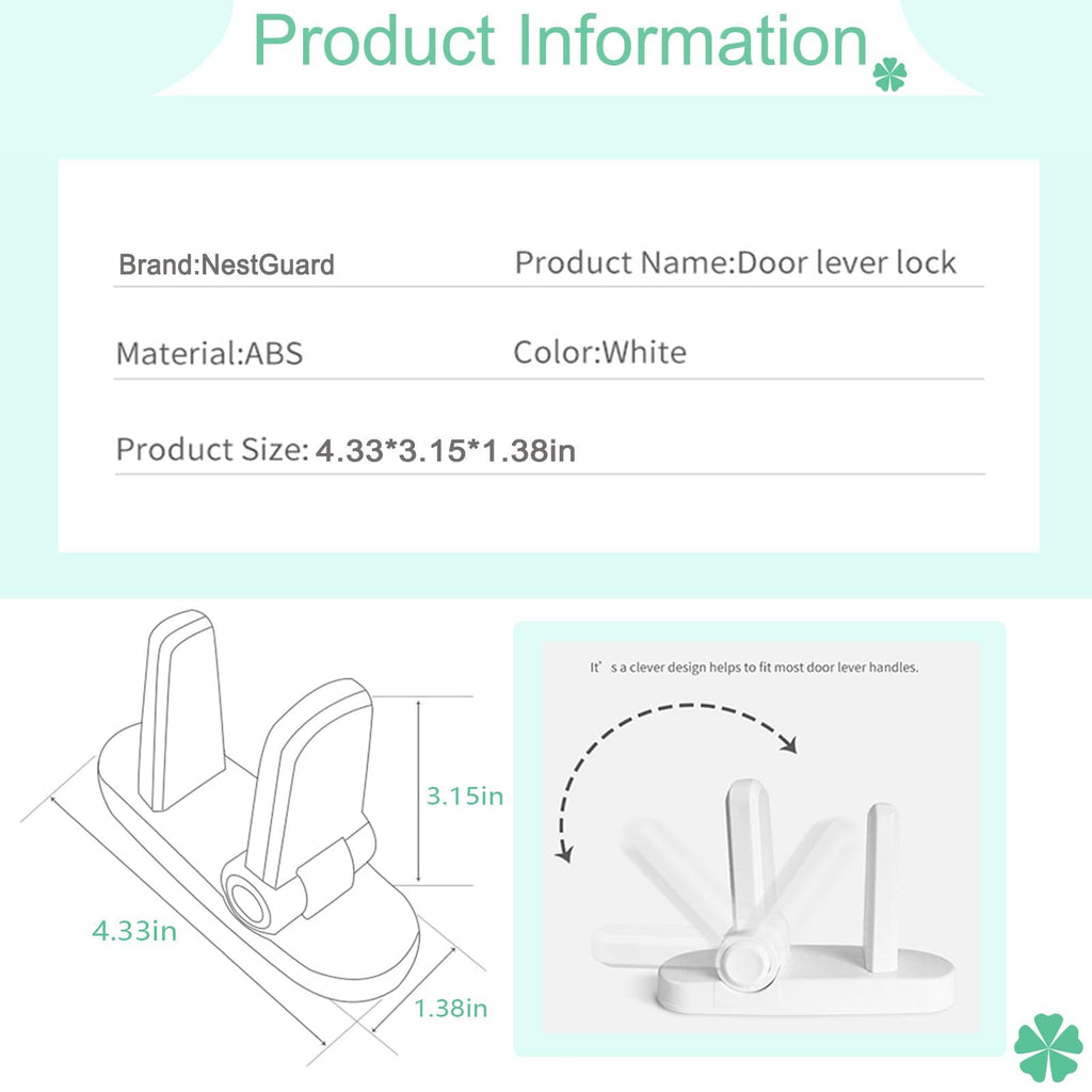 Child Proof Door Lever Lock, White, 2 Pack