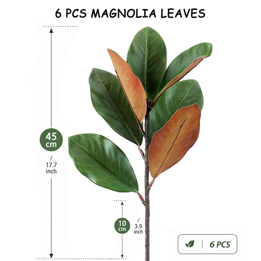 Magnolia Stems, Faux Magnolia Leaves Branches, 6Pcs
