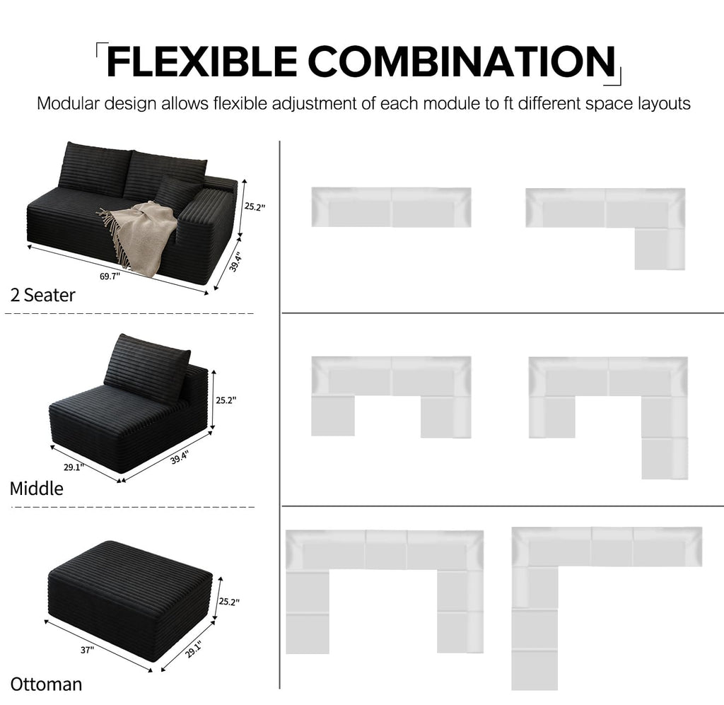 168.5" Modular Sectional Sofa, Oversized U-Shaped Minimalist Couches with 3 Middle Seats Chaise, Modern Deep Seat