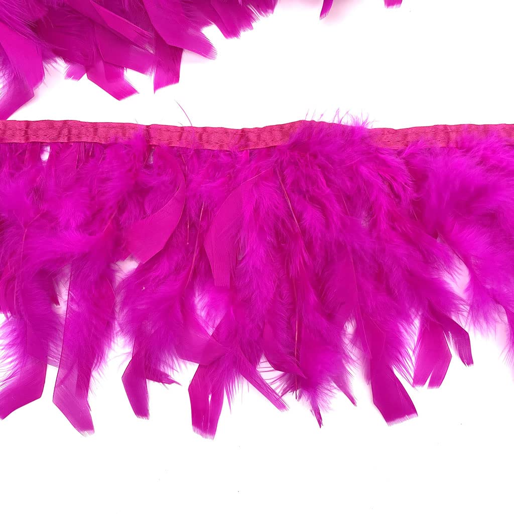 Turkey Feathers Fringe Trim for Party Clothing DIY Sewing Crafts Decoration Pack of 2 Yards (Fuchsia)