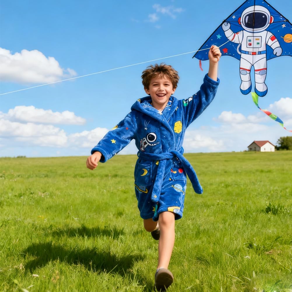 Boys Girls Robe Soft Fleece Hooded Bathrobe for Kids