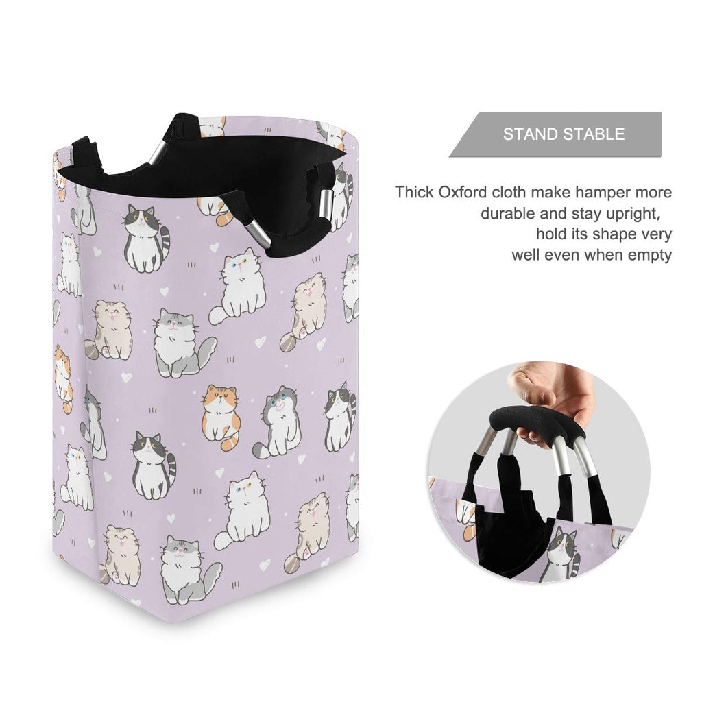 Purple Cat Laundry Basket Collapsible Large Clothes Hamper Nursery Storage Bin with Handle, Kids Room