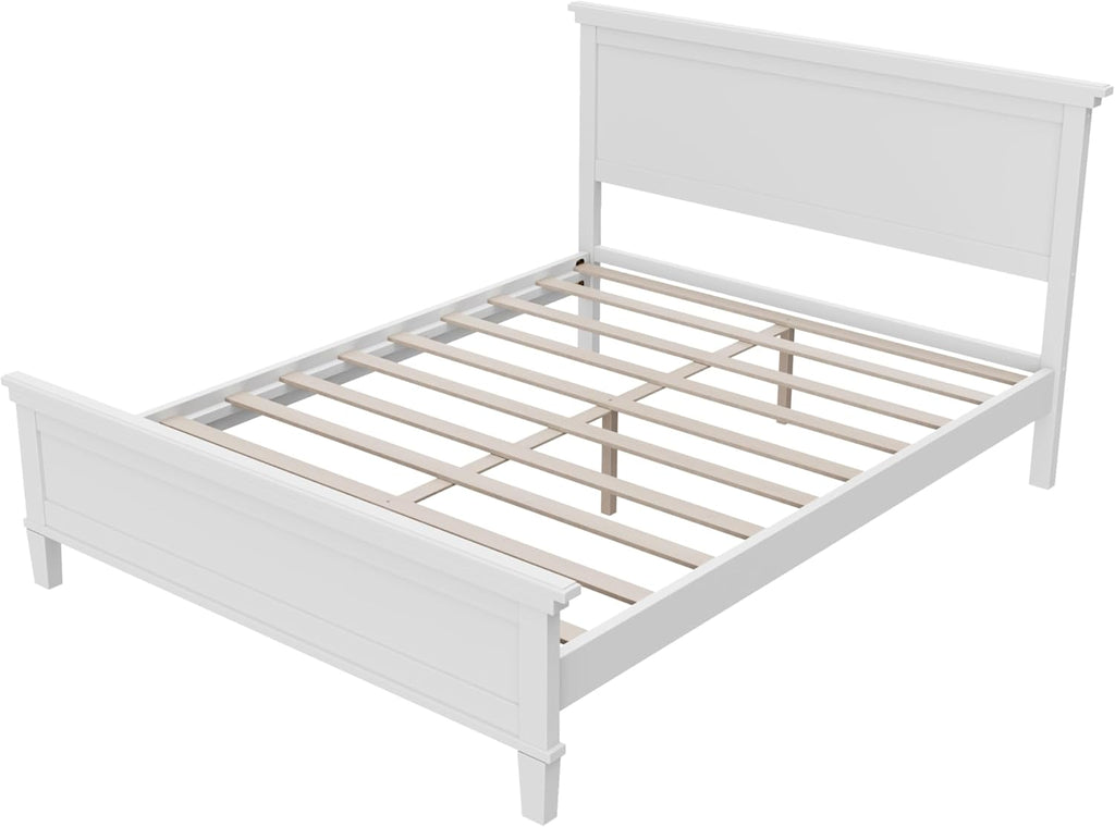 Queen Wood Platform Bed Frame with Headboard, Farmhouse Bed Frame, Mid-Century Modern Bedroom Furniture, Wood Slat