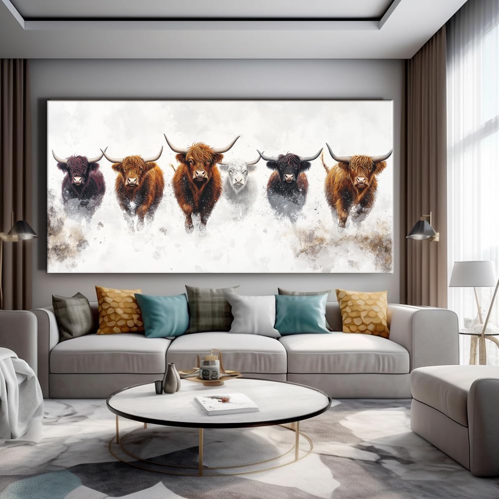 Highland Cow Wall Art Canvas Farmhouse Wall Decor Pictures Prints Artwork Painting Landscape Framed Modern Artwork