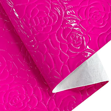 Glossy Mirrored Embossed Faux Leather-12×54" Solid Floral Synthetic Vinyl Fabric for Bows Earrings Crafts-Rose