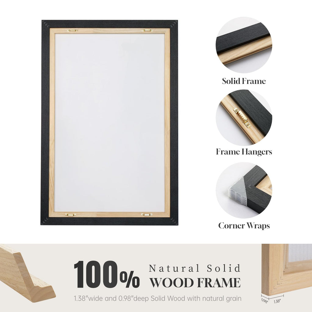 Extra Large Framed Black White Abstract Wall Art, 40x40 In