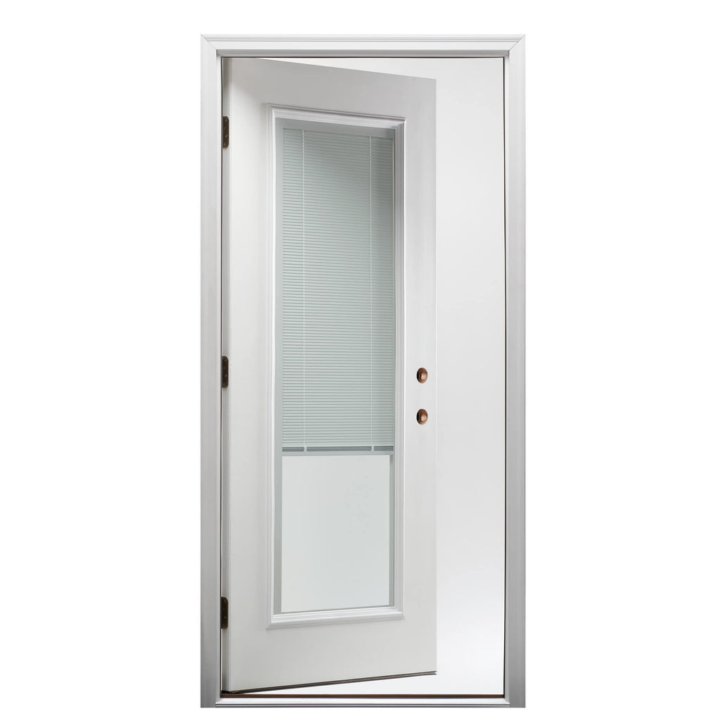 Fiberglass Smooth, Primed, Left Hand Inswing, Exterior Prehung Door, Clear Glass Internal Blinds, Full