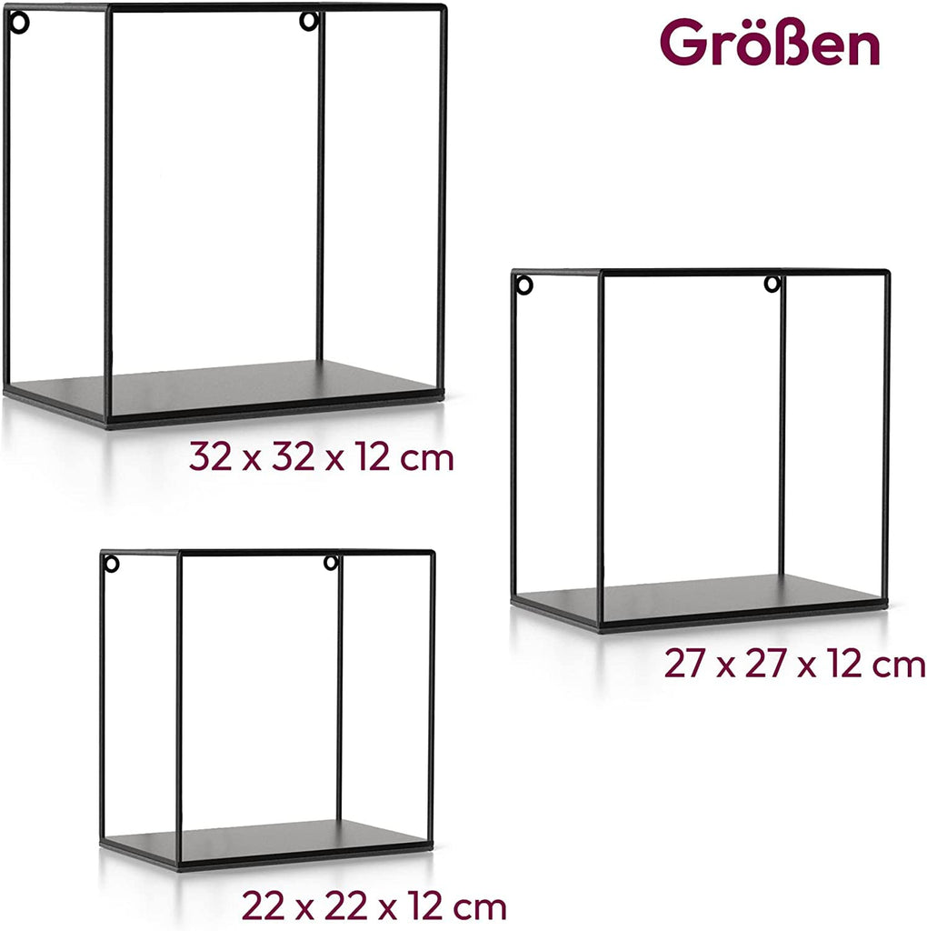 3-Piece Industrial Metal Wall Shelf Set | Black Floating Shelves | Kitchen Decor