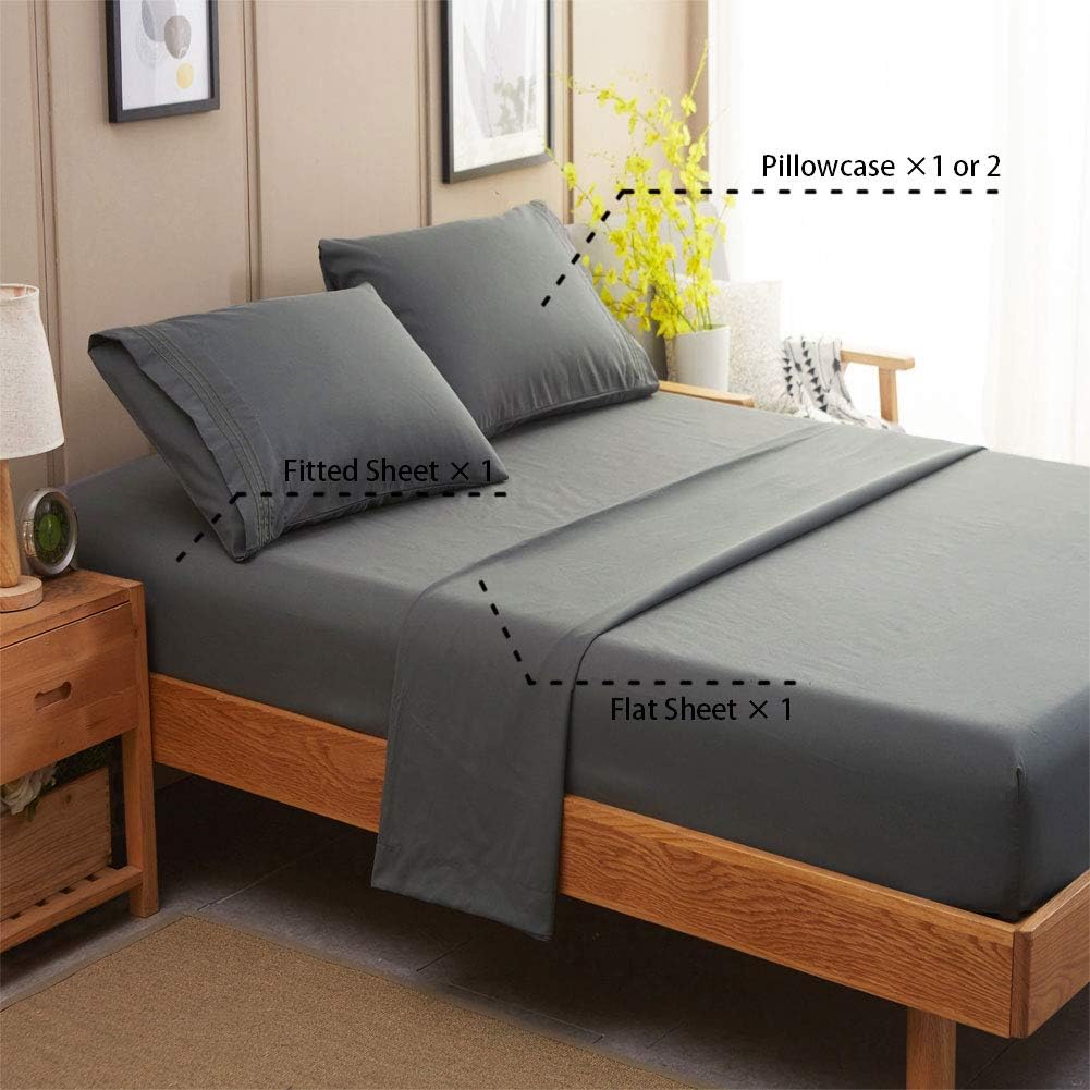 Bed Sheet Set Super Soft Microfiber 1800 Series Luxury Egyptian Sheets 16-Inch Deep Pocket Wrinkle and Hypoallergenic-4 Piece(Queen Dark Grey)