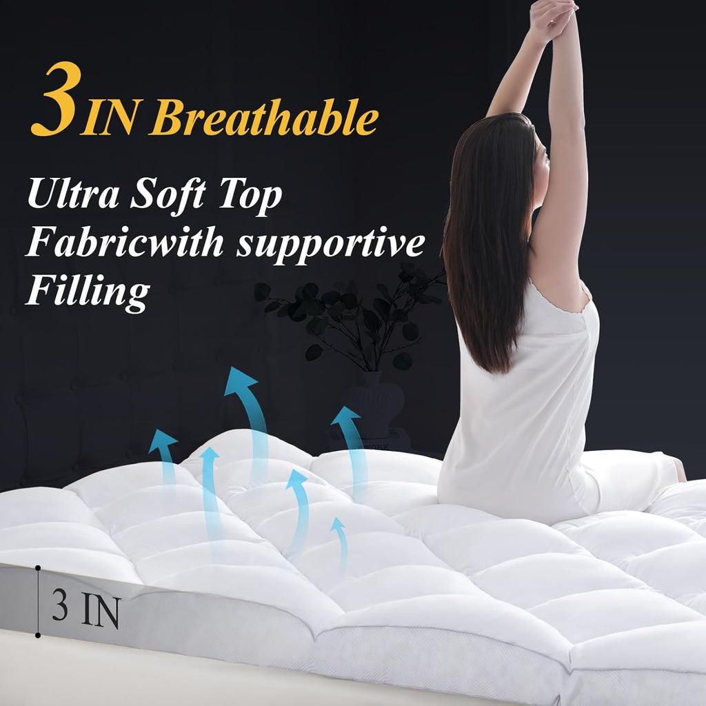 3 Inch Full Mattress Topper, Ultra Thick and Fluffy Supportive Memory Foam Mattress Topper for Body Pain, Mattress